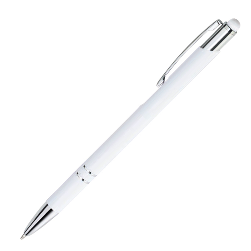 Personalised white Bello stylus pen with custom laser engraving