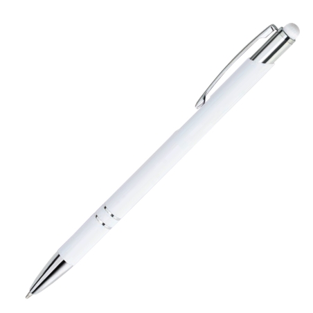 Personalised white Bello stylus pen with custom laser engraving