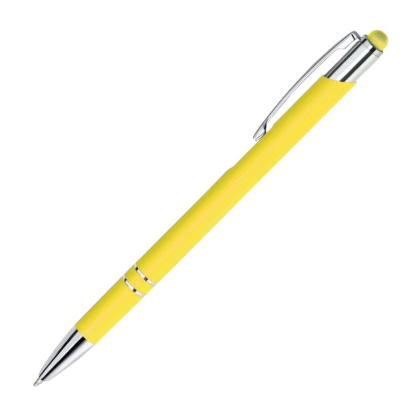 Personalised yellow Bello stylus pen with custom laser engraving