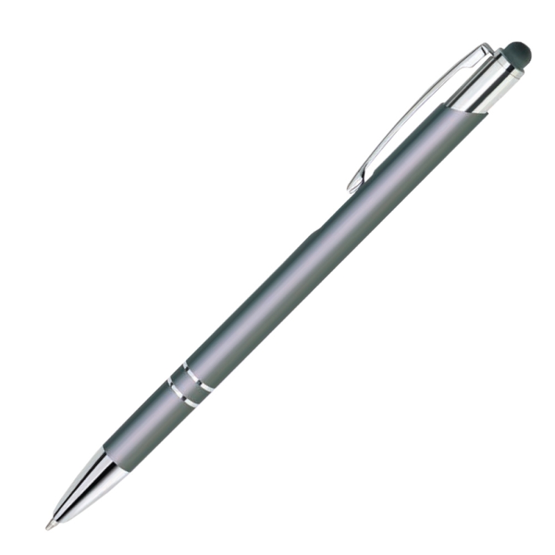 Personalised grey Bello stylus pen with custom laser engraving