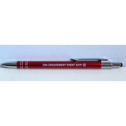 Bespoke Bond Touch Red executive ballpoint pen with silver rings and touchscreen stylus tip personalised