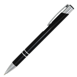 Personalised Cosmo Black aluminium pen with custom white laser engraving