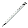 Custom engraved Calypso white lacquer pen with matte finish and dark grey text.