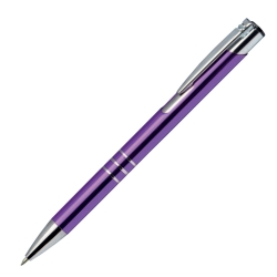 Violet shiny personalised pen Calypso with professional white laser etching.