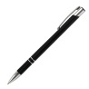 Personalised Cosmo Slim Black Lacquer pen with two silver rings and custom white engraving.