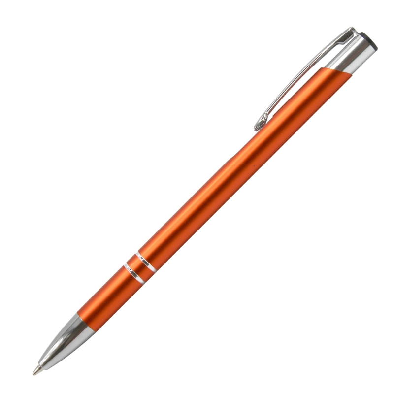 Personalised Cosmo Slim Orange Mat pen featuring a non-reflective finish and white laser etching.