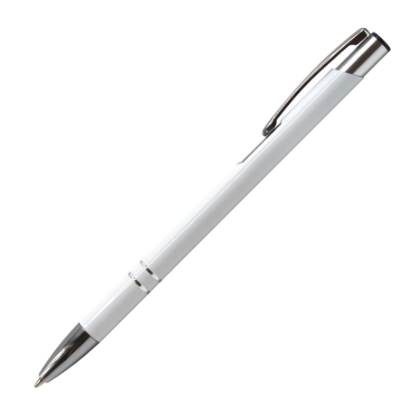 Minimalist Cosmo Slim White Lacquer pen featuring professional dark grey laser engraving.