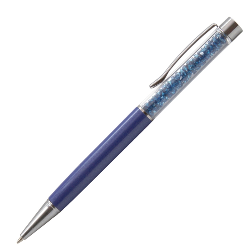 Navy dark blue crystal pen with matching crystals and white custom engraving