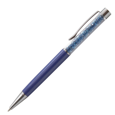 Navy dark blue crystal pen with matching crystals and white custom engraving