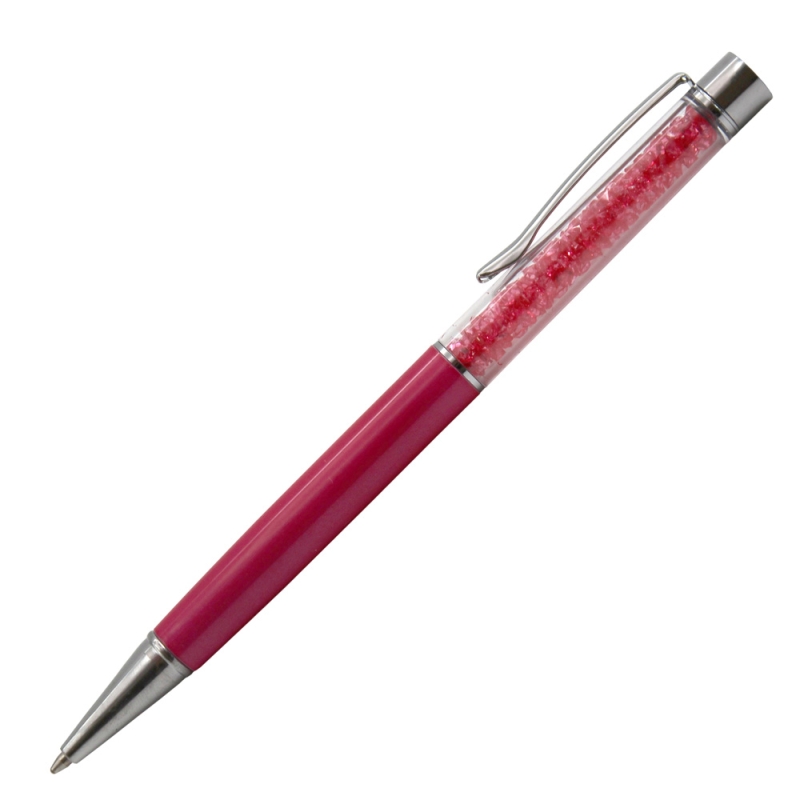 Intense deep pink fuchsia pen with crystals and white custom engraving