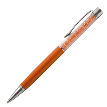 Energetic orange crystal pen with matching crystals and white laser engraving