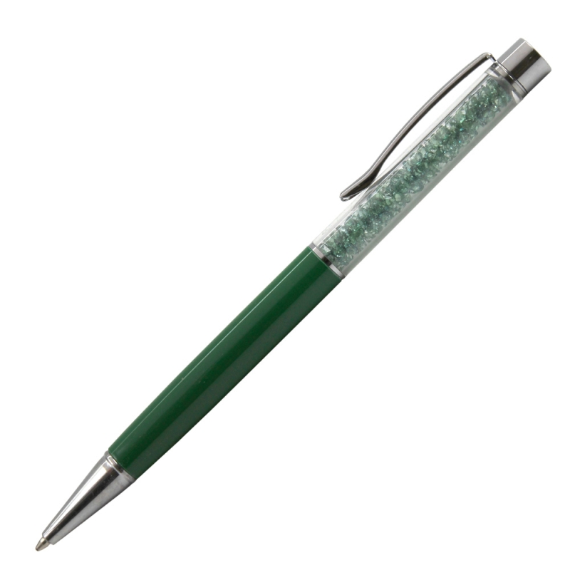 Forest dark green crystal pen with emerald crystals and white laser engraving