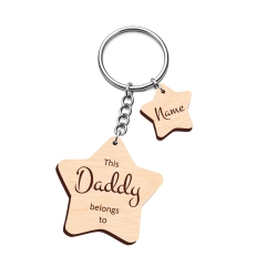 Personalised classic wooden star keyring with clean unadorned engraving This Daddy belongs to