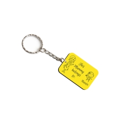 Personalised laminate family portrait keyring in gold brushed black with 1 adult and 1 child illustration