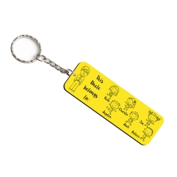 Custom laminate family portrait keyring with one adult and six children icons in silver brushed black finish