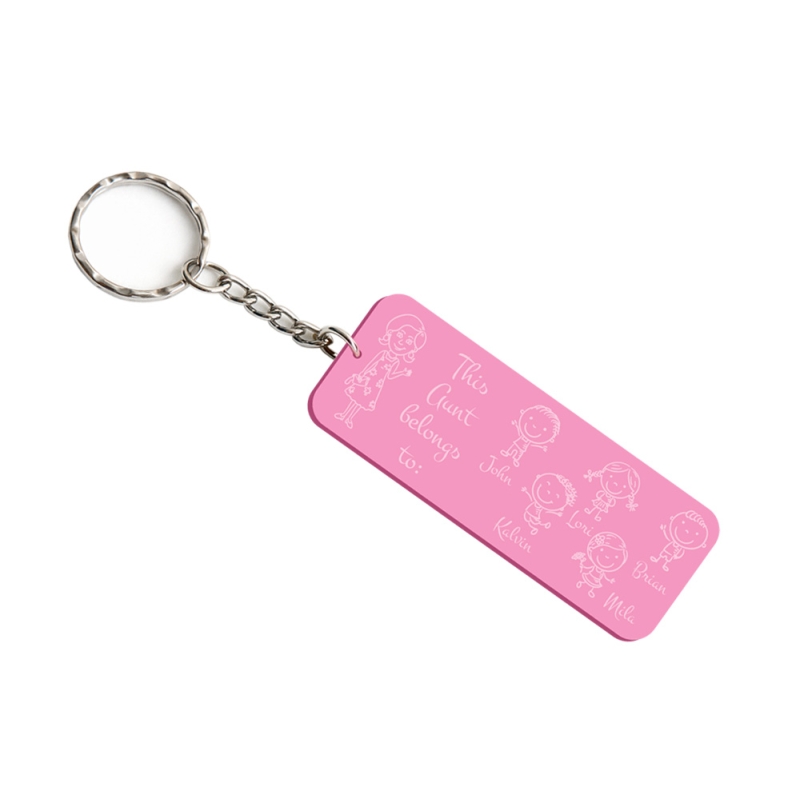 Long 80x30mm acrylic keyring with 1 adult and 5 children custom laser engraving