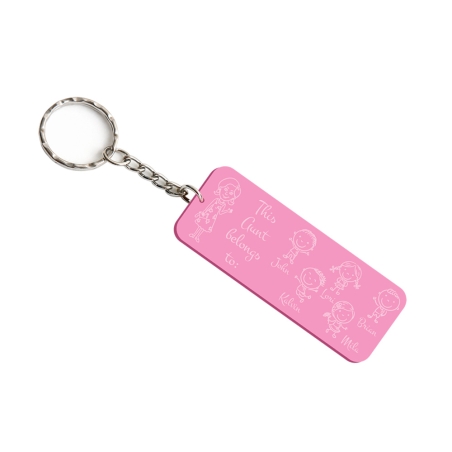 Long 80x30mm acrylic keyring with 1 adult and 5 children custom laser engraving