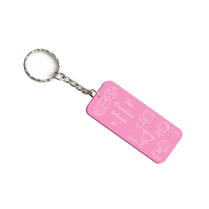 70x30mm acrylic keyring with 1 adult and 4 children portraits in clear or tinted finish