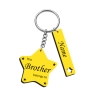 Custom engraved star keyring featuring a long yellow rectangle charm designed for longer names and double-barrelled surnames.