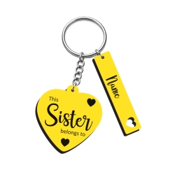 Custom heart keyring with elongated rectangle name charms for long names - silver and black laminate