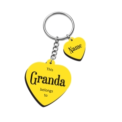 Modern script heart keyring featuring mixed fonts for titles and names - high contrast laminate