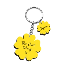 Personalised flower-shaped laminate keyring with small name flower charms - Auntie belongs to design