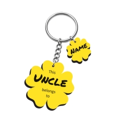 Personalised yellow flower keyring with bold marker font for Uncle and name charms