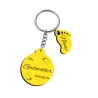 Personalised yellow round keyring with baby footprint charms for Godmother