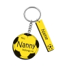 Personalised yellow football keyring with rectangular name tags for Nanny