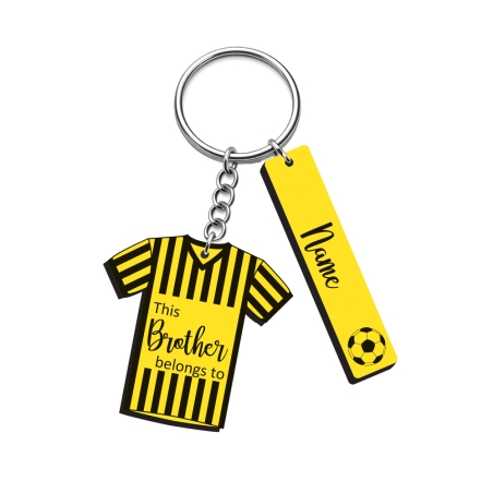 Personalised yellow referee jersey keyring with long rectangle name charm for Coach