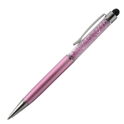 Personalised Crystal Touch Violet stylus ballpoint pen with lilac crystals and crisp white laser engraving