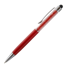 Personalised Crystal Touch Red 2-in-1 stylus ballpoint pen with vibrant red crystals and high-contrast white laser engraving