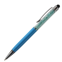 Personalised Crystal Touch Turquoise 2-in-1 stylus pen with turquoise crystals and white laser engraving