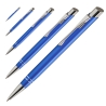 Bulk pack of personalised DAN blue aluminium pens with silver rings and white laser engraving