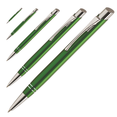 Bulk set of forest green DAN personalised pens with silver accents and white engraving