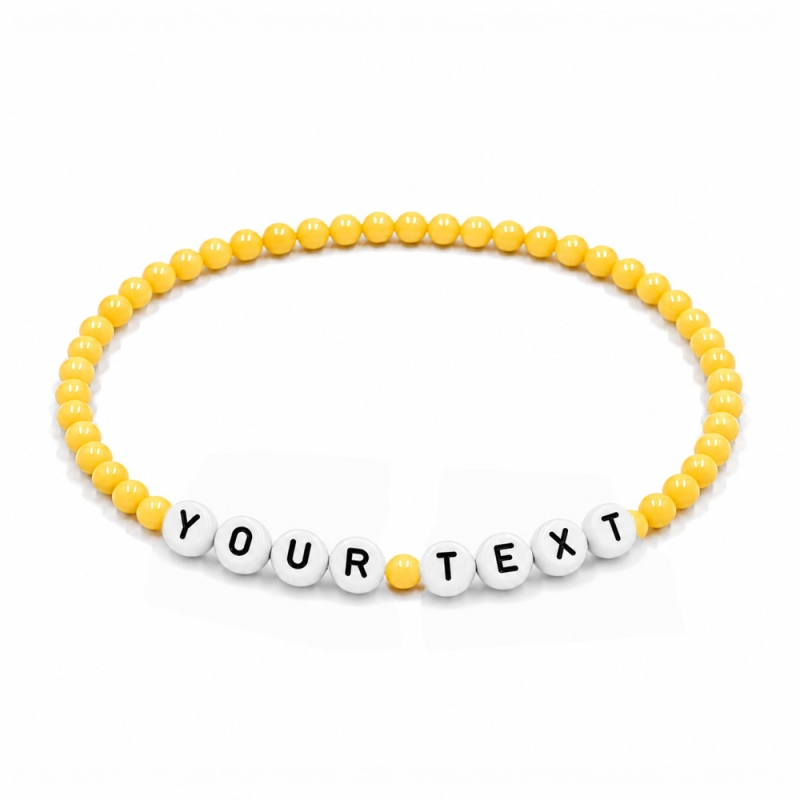 Personalised 4mm Golden Yellow Shiny beaded bracelet with custom letter beads