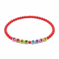 Personalised 4mm Coral Shiny beaded bracelet with custom letter beads