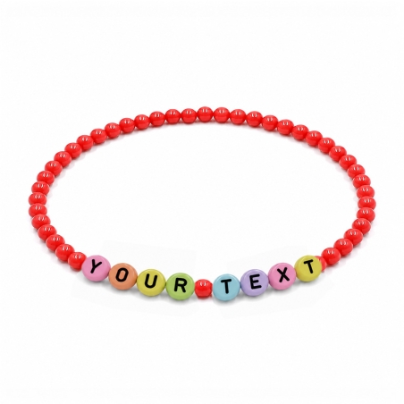 Personalised 4mm Coral Shiny beaded bracelet with custom letter beads