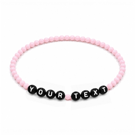 Personalised 4mm Baby Pink Shiny beaded bracelet with custom letter beads