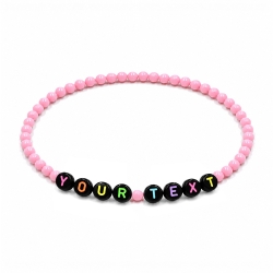 Personalised 4mm Pink Shiny beaded bracelet with custom letter beads