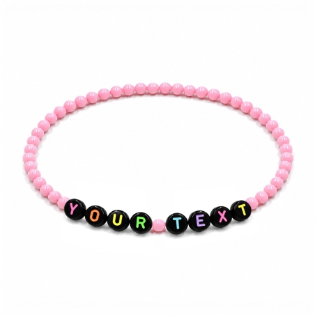 Personalised 4mm Pink Shiny beaded bracelet with custom letter beads