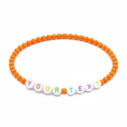 Personalised 4mm Orange Shiny beaded bracelet with custom letter beads