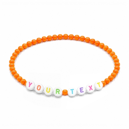 Personalised 4mm Orange Shiny beaded bracelet with custom letter beads