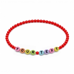 Personalised 4mm Red Shiny beaded bracelet with custom letter beads