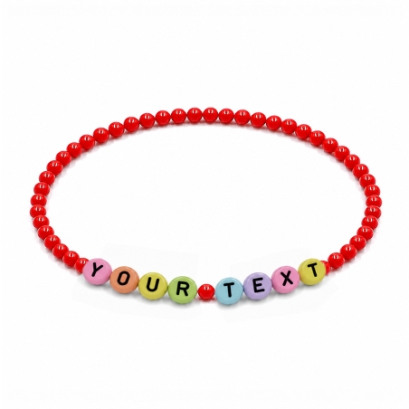 Personalised 4mm Red Shiny beaded bracelet with custom letter beads