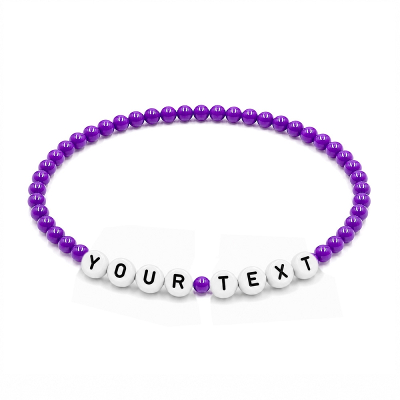 Purple Shiny personalised 4mm bead bracelet with custom name and letter beads