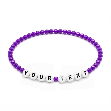 Purple Shiny personalised 4mm bead bracelet with custom name and letter beads