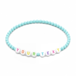 Baby Blue Shiny personalised 4mm beaded bracelet with custom name beads