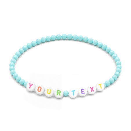 Baby Blue Shiny personalised 4mm beaded bracelet with custom name beads