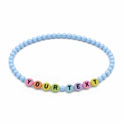 Sky Blue Shiny personalised 4mm bead bracelet with custom name and letter beads